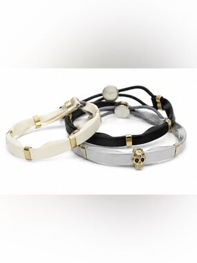 Leather Wrap Hair Tie Bracelet Set | Skull Charm & Minimal Gold Hardware